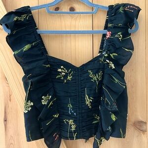 H&M linen ruffled top. NWOT. Size S